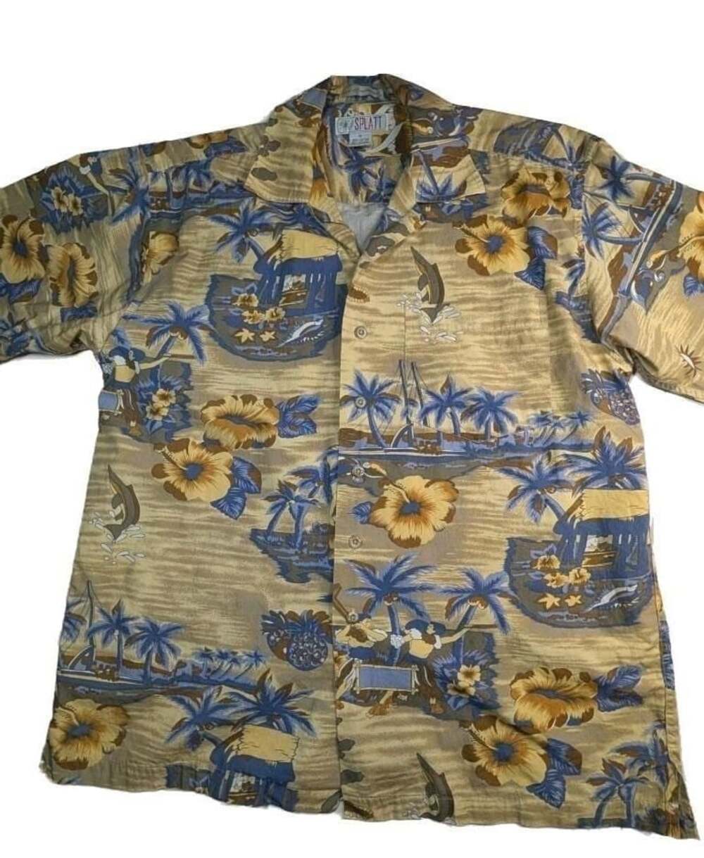 Splatt Vintage Tropical Hawaiian Button Down Shirt Size M